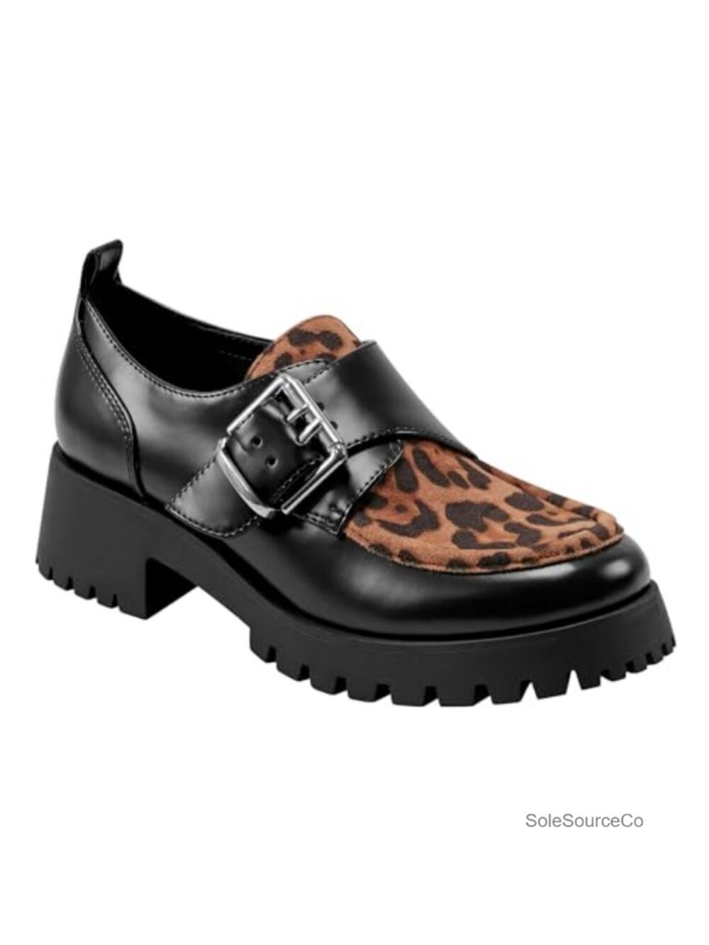 Faux Leather Loafers with Buckle Closure and Lug Sole